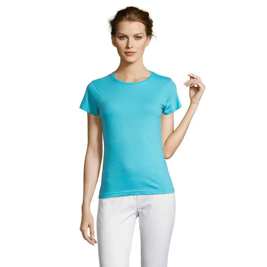Tricou miss femei 150 pentru femei turcoaz cu mânecă scurtă și guler rotund din material ușor și respirabil