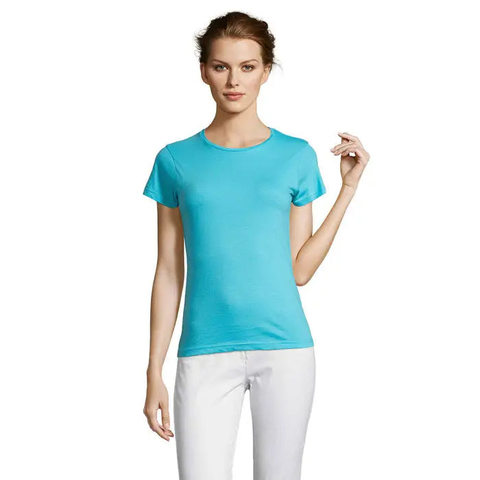 Tricou de damă trioс miss femei 150 turcoaz cu mâneci scurte și guler rotund din bumbac