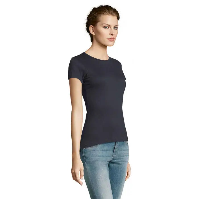 Tricou miss femei 150 albastru marin cu mâneci scurte și croială ajustată din material fin