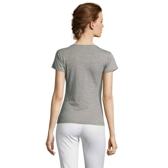 Tricou miss femei 150 heather gri scurt cu mâneci și decolteu rotund din material moale
