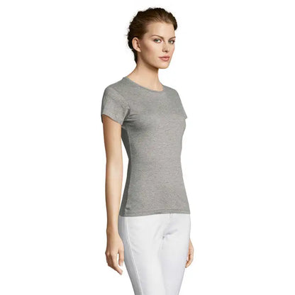 Tricou miss femei 150 gri melanj cu mânecă scurtă și decolteu rotund din material lejer