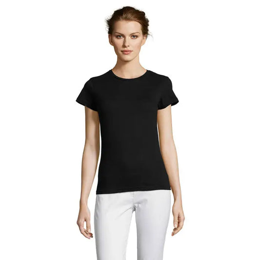 Tricou miss femei 150 negru cu maneci scurte si decolteu rotund din bumbac pentru uz casual