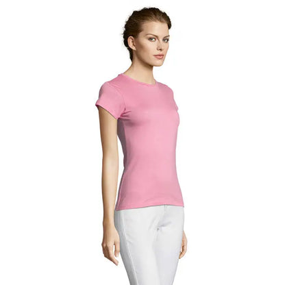 Tricou soft roz pentru femei trioc miss femei 150 cu mâneci scurte și guler rotund clasic