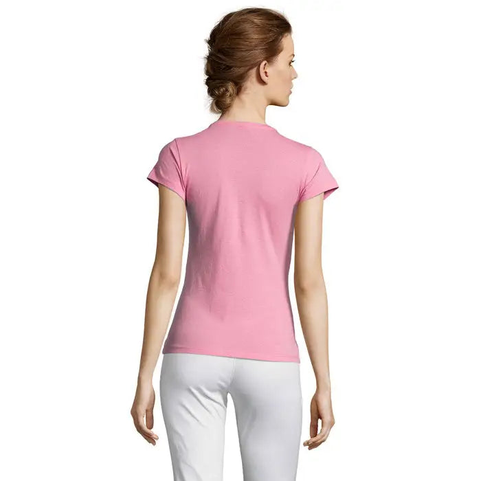 Tricou miss femei 150 roz deschis cu mânecă scurtă și decolteu rotund simplu pentru femei
