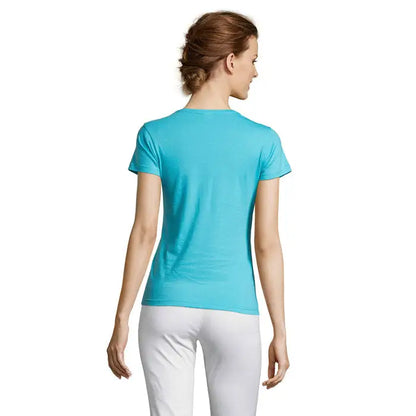 Tricou miss femei 150 turcoaz cu mâneci scurte și decolteu rotund simplu din material confortabil