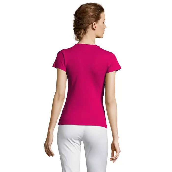 Tricou miss femei 150 vibrant fuchsia cu mâneci scurte și guler rotund din bumbac neted