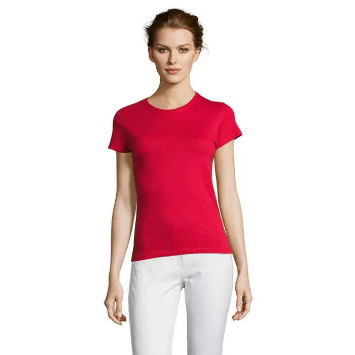 Tricou miss femei 150 vibrant roșu cu mânecă scurtă și guler rotund clasic pentru femei