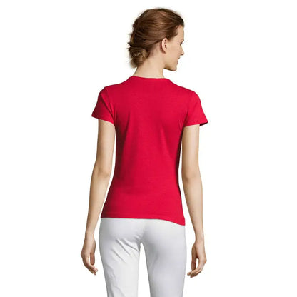 Top femei trio miss vibrant rosu maneci scurte cu decolteu rotund din material neted