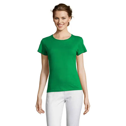 Tricou miss femei 150 verde vibrant mânecă scurtă de damă cu guler rotund clasic din material ușor