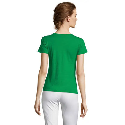 Tricou miss femei 150 verde vibrant cu mâneci scurte și decolteu rotund simplu pentru uz casual