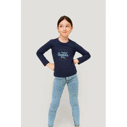 Tricou copii navalbastru maneca lunga cu logo alb granola si design frunze pe piept trioc pentru copii imperial lsl