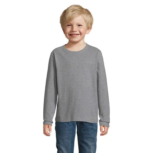 Tricou imperial lsl pentru copii gri cu maneci lungi, textura moale melanj si mansete striate