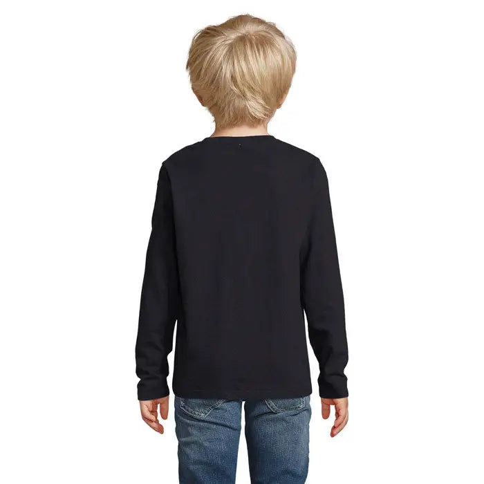 Tricou pentru copii imperial lsl negru cu mâneci lungi și guler rotund simplu din bumbac