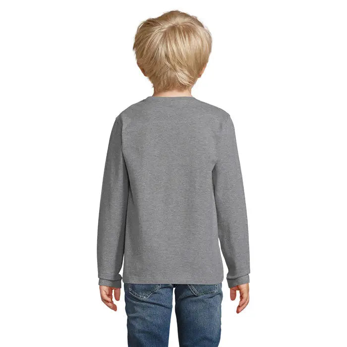 Tricou copii imperial lsl gri heather cu mânecă lungă, guler simplu și manșete striate din material moale