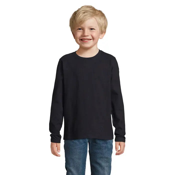 Tricou negru pentru copii imperial lsl cu mâneci lungi și gât rotund simplu, ideal pentru purtare zilnică