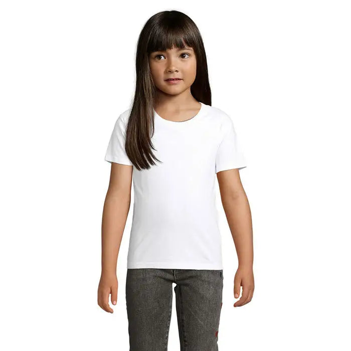 Tricou alb din bumbac organic cu mâneci scurte și decolteu rotund trioc pioneer kidstor