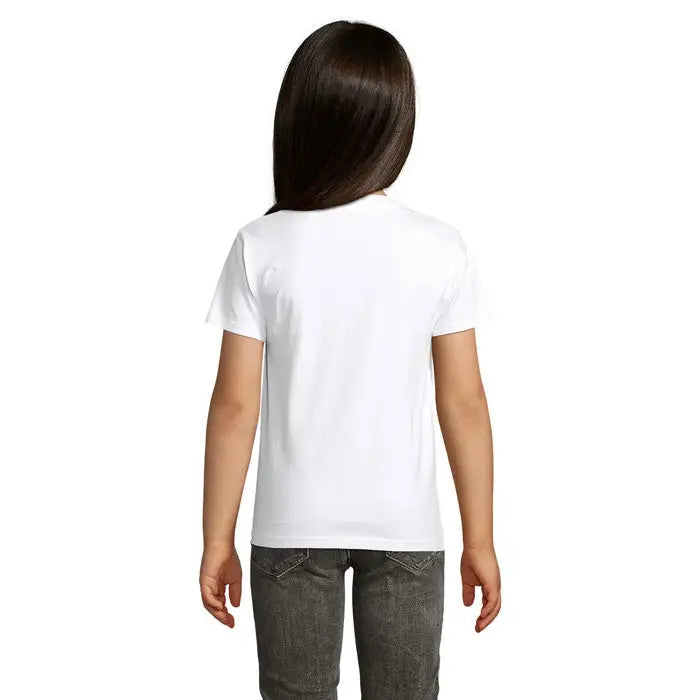 Tricou alb din bumbac organic trioc pioneer kidstor cu guler rotund simplu si maneci scurte