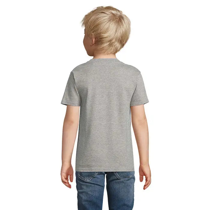 Tricou gri melanj din bumbac organic cu mâneci scurte și guler rotund pentru copii TrioC Pioneer Kidstorganic