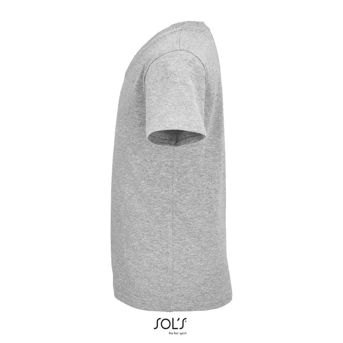Tricou heather gri pentru copii trioc pioneer kidstorganic din bumbac moale cu mâneci scurte și guler rotund