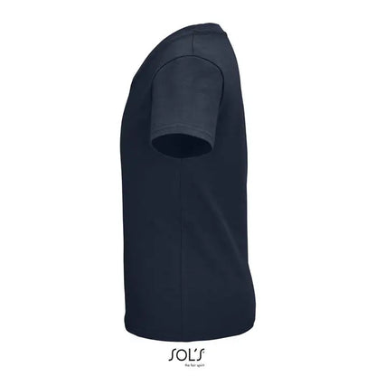 Tricou copii trioc pioneer organic bleumarin inchis cu maneci scurte, guler rotund si cusaturi curate