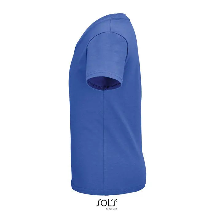 Tricou solid albastru regal tricotat organic pentru copii cu mâneci scurte și detalii subtile de cusături