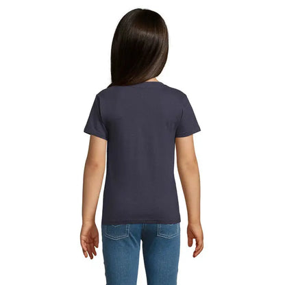Tricou albastru închis cu mâneci scurte și gât rotund simplu tricou organic pentru copii trioc pioneer