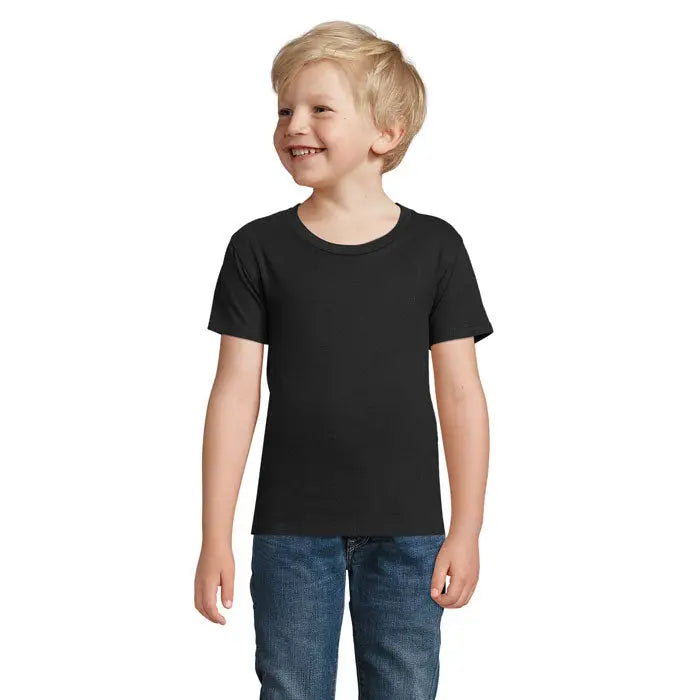 Tricou negru cu mâneci scurte și gât rotund din bumbac organic trioc pioneer kidstor
