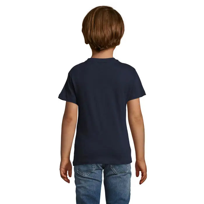 Tricou albastru navy cu mâneci scurte pentru copii trioc regent fit kids 150 din material confortabil