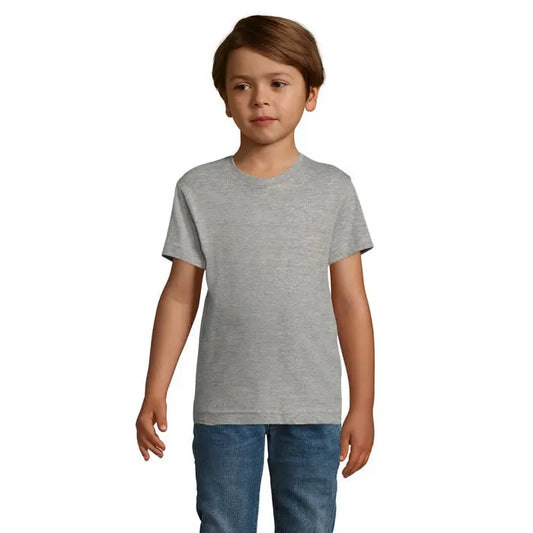 Tricou gri heathered din bumbac cu gat rotund si maneci scurte trioc regent fit kids 150