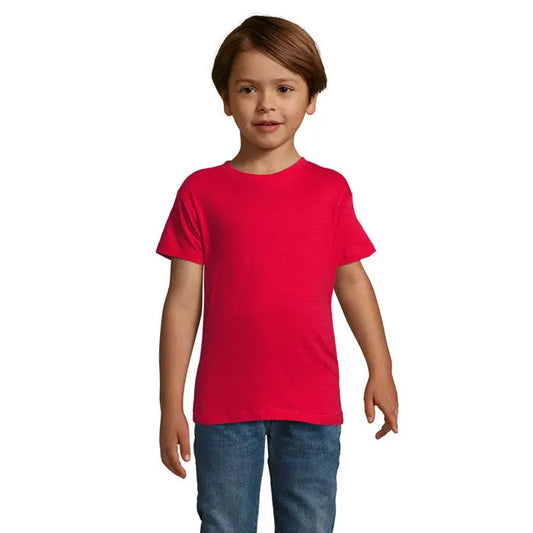 Tricou roșu aprins din bumbac cu mâneci scurte și guler rotund clasic pentru copii trioc regent fit kids 150