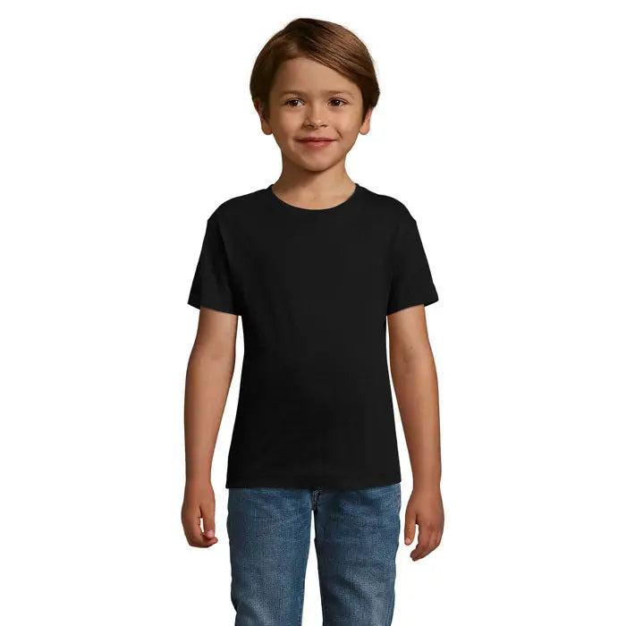 Tricou negru de bumbac pentru copii trioc regent fit cu mâneci scurte și guler rotund