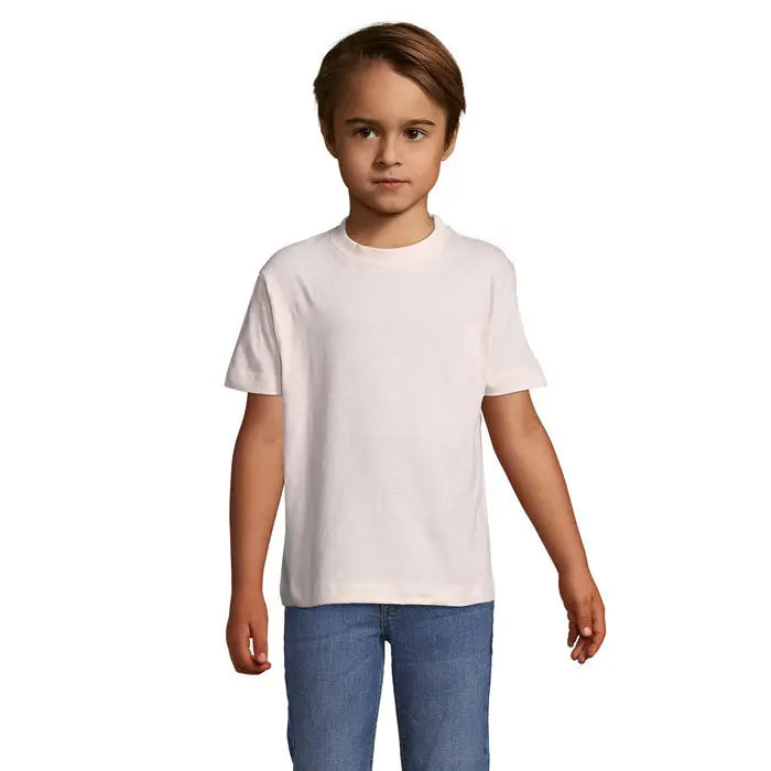 Tricou alb pentru copii trioc regent kids 150g din bumbac cu croială crewneck