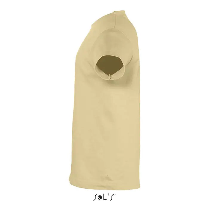 Tricou băieți trioc regent 150g bej cu mâneci scurte, guler simplu și material moale din bumbac