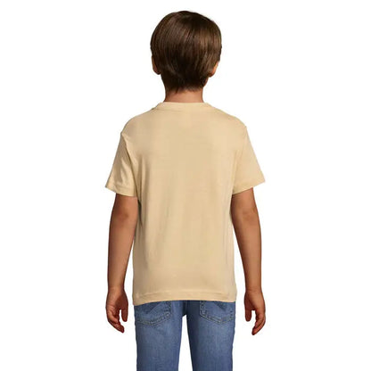 Tricou pentru copii trioc regent bej cu mânecă scurtă și guler rotund ușor din material 150g