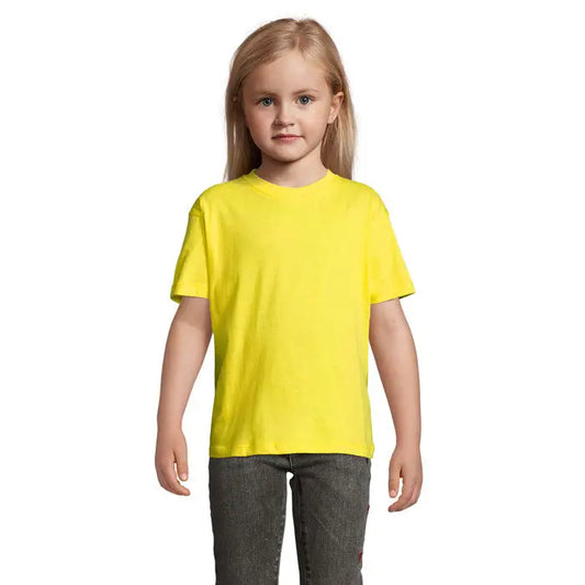 Tricou galben deschis pentru copii trioc regent din bumbac de 150g cu mâneci scurte
