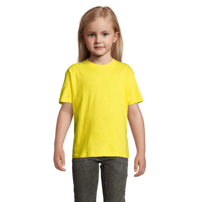 Tricou galben aprins de bumbac cu mâneci scurte pentru copii trioc regent kids 150g