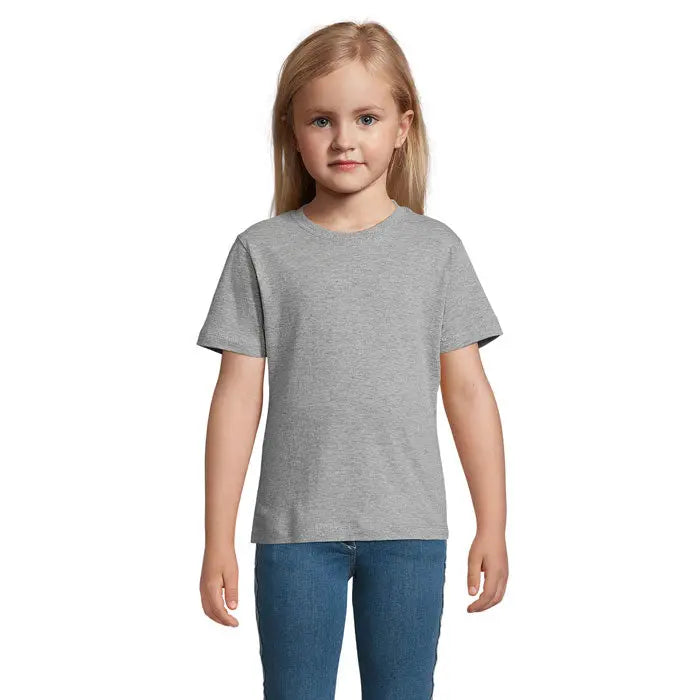 Tricou gri heathered din bumbac pentru copii trioc regent kids 150g cu decolteu clasic si maneci scurte