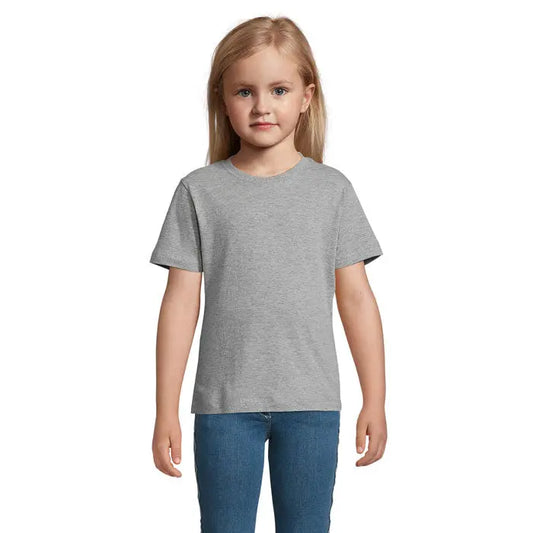 Tricou gri heathered din bumbac pentru copii trioc regent kids 150g cu decolteu clasic si maneci scurte
