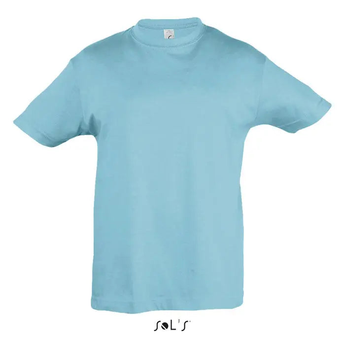 Tricou pentru copii trioc regent 150g din bumbac simplu bleu cu guler rotund si maneci scurte