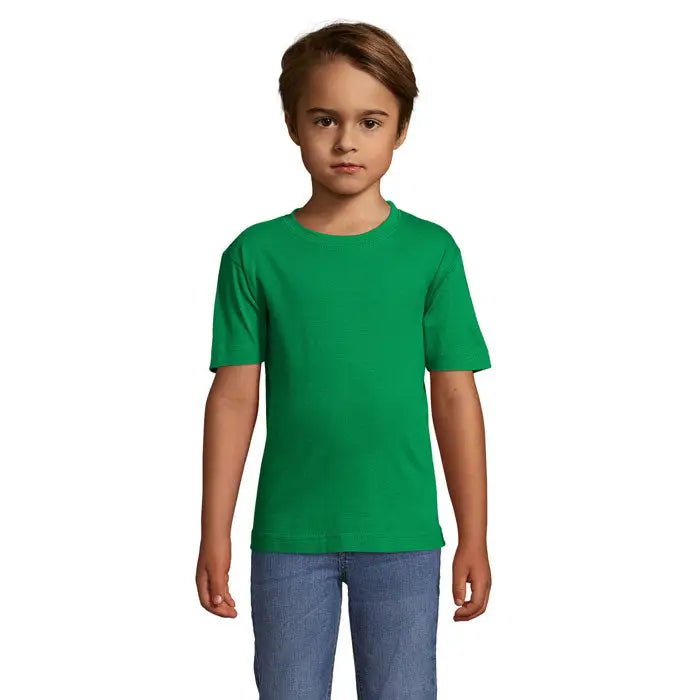 Tricou verde deschis pentru copii trioc regent 150g din bumbac cu mâneci scurte și guler clasic rotund
