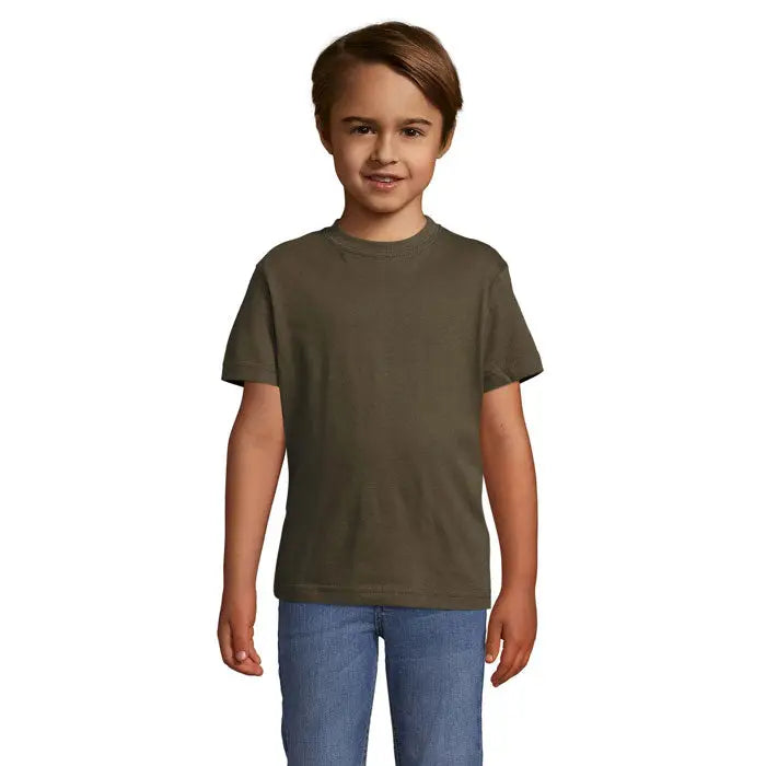Tricou copii trioc regent 150g bumbac olive green cu guler clasic si maneci scurte