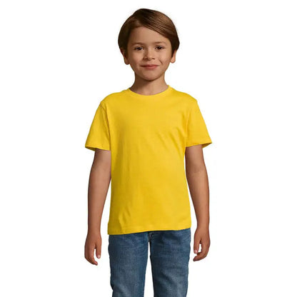 Tricou galben vibrant cu mâneci scurte și guler rotund clasic din bumbac 150g pentru copii trioc regent