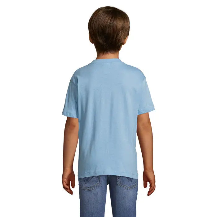 Tricou pentru copii trioc regent kids 150g albastru deschis cu mâneci scurte și guler rotund simplu