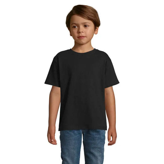 Tricou negru cu mâneci scurte și gât rotund pentru copii trioc regent kids 150g din material de 150g