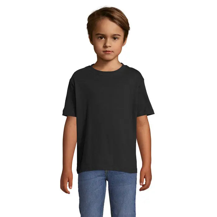 Tricou negru cu mâneci scurte și decolteu rotund pentru copii trioc regent kids 150g din bumbac