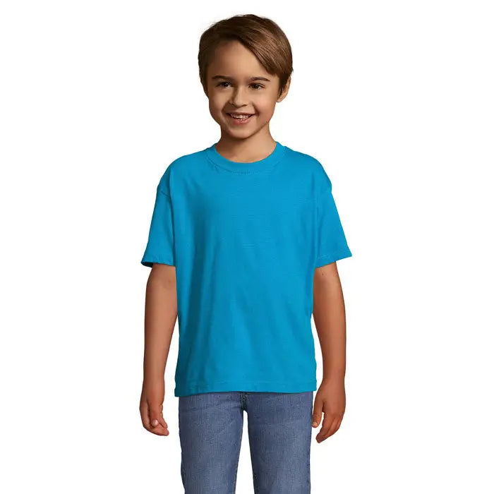 Tricou albastru deschis pentru copii trioc regent cu mâneci scurte și croială clasică din bumbac 150g