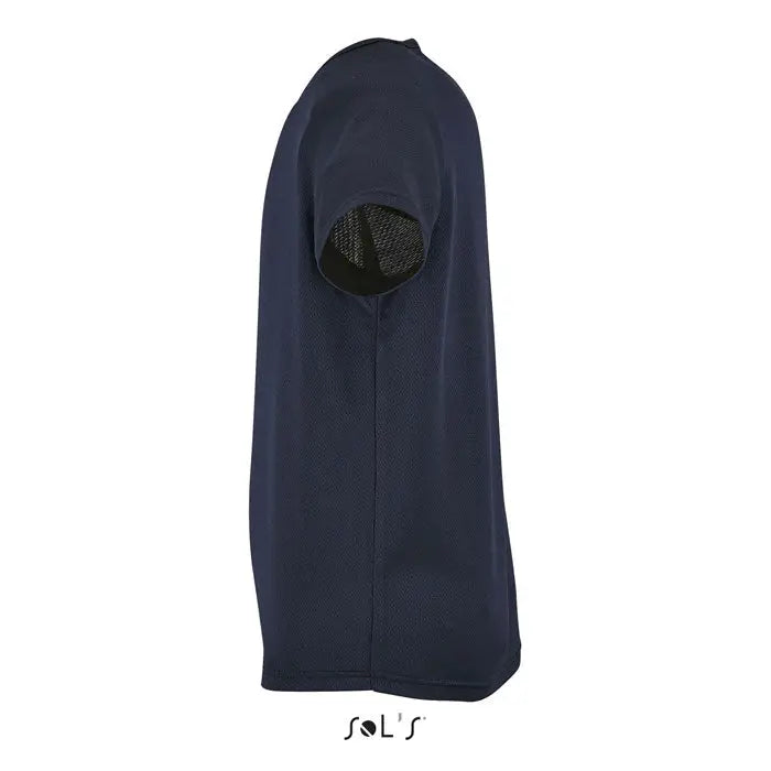 Tricou sportiv pentru copii navy albastru mesh cu maneci scurte si captuseala neagra la tiv, 140g