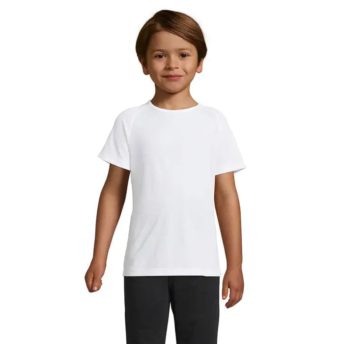 Tricou alb sportiv pentru copii cu mâneci scurte și gât rotund din bumbac 140g trioc