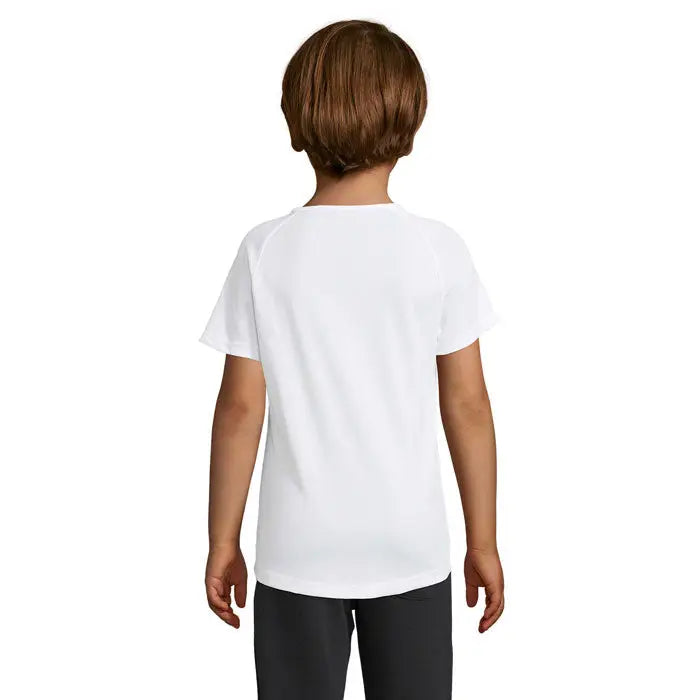 Tricou alb pentru copii cu mânecă scurtă și guler rotund simplu model trioc sporty 140g