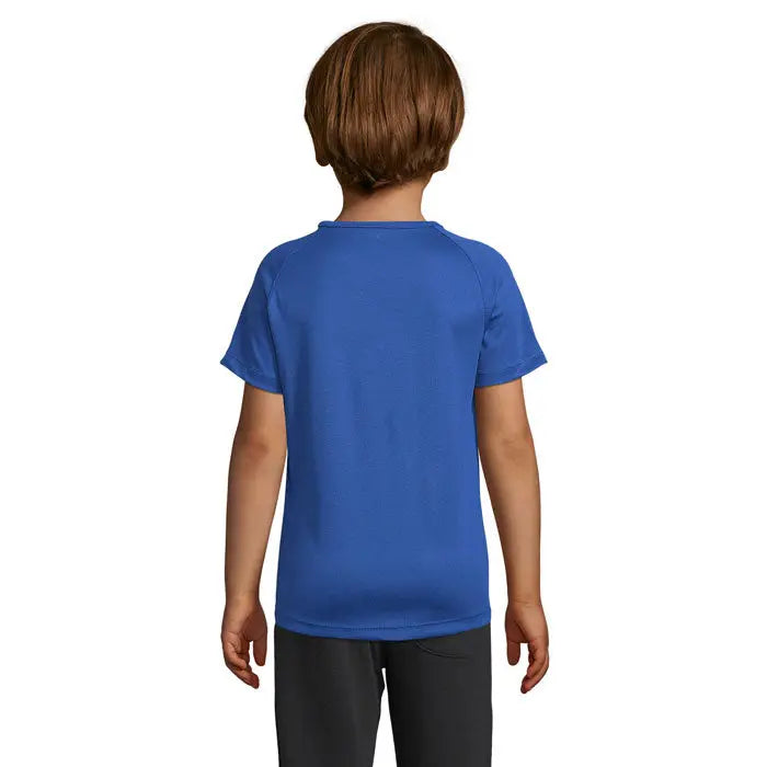 Tricou sportiv royal albastru pentru copii cu mâneci raglan și material texturat de 140g
